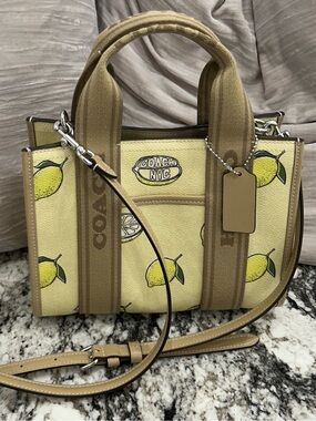 Coach Yellow Lemon Print Satchel with Tan Trim